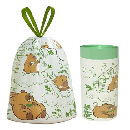 4 Gallon Trash Bags, Small Garbage Bags with Drawstring and Printed Design, Tear-Free, Leakproof & Durable Small Trash Bags for Bathroom, Office, 50 Count - style: 4 Gallon Capybara Trash Bags - 50 Counts