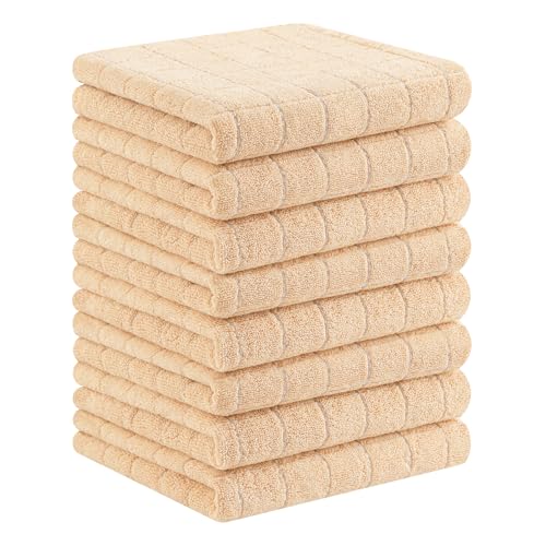 Homaxy 100% Cotton Terry Kitchen Towels(Apricot, 13 x 28 inches), Checkered Designed, Soft and Super Absorbent Dish Towels, 8 Pack - color: Apricot, size: 13 X 28 - 8 Pack