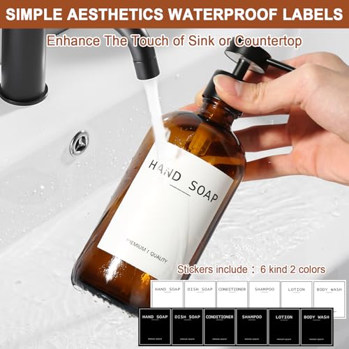 RYTOXILO Hand Soap Dispenser for Bathroom 2 Pack, Amber Glass Soap Dispenser with Stainless Steel Pump, 16.9 Fl oz Hand and Dish Soap Dispensers Set Kitchen, Modern Brown Soap Lotion Dispensers Bottle - color: Amber, size: 2 Pack