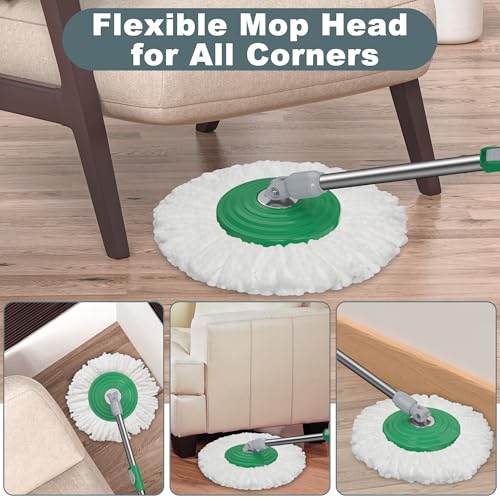 Dual Compartment Spin Mop and Bucket, Mop and Bucket with Wringer Set,360°Rotating Spinning Mopping for Floor Cleaning with 6 Microfiber Replacement Heads, 61" Extended Handle, 2X Wheel - Deep Green - size: Deep Green Mop Bucket + 6 Mop Heads
