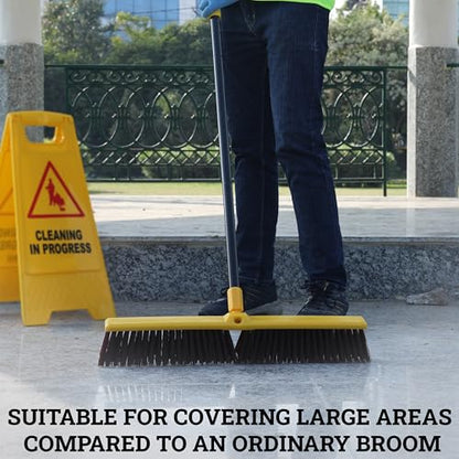KLEEN HANDLER 24" Heavy Duty Push Broom with 61" Long Extendable Metal Handle with Threaded Plastic Screw for Deck Driveway Garage Yard Patio Warehouse Hard Floor Cleaning - style: 24" Push Broom