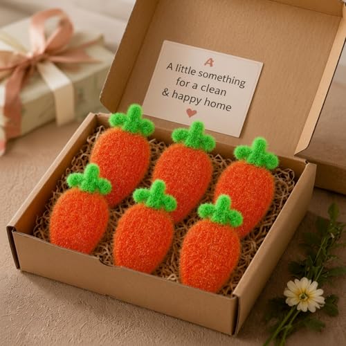Breling 6 Pieces Carrot Shape Dish Sponge Dual Sided Non Scratch Dish Washing Scrubbers, Reusable Household Cleaning Kitchen Tools for Dishwashing Washing Dishes Cookware - style: Carrot