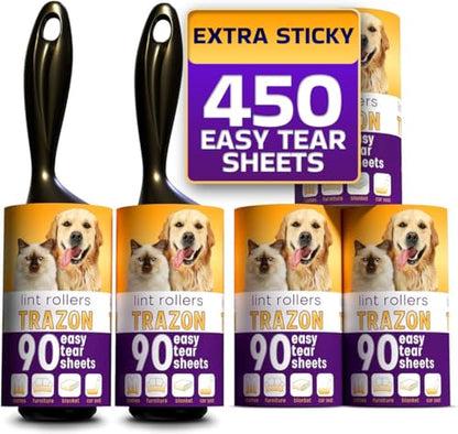 Lint Rollers Value Pack of 450 Sheets / 5 Refills, Sticky Roller, Lint Remover for Dog, Cat, Pet Hair, Lint Rollers for Clothes, Carpet, Couch, Furniture, Car Seats White