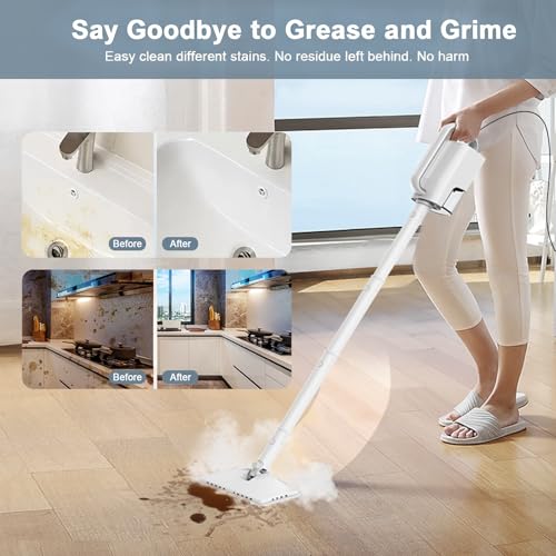 Steam Cleaner, 6 in1 Rotated Steam Mop Cleaner with 2 Modes, 2 Microfiber Pads, 400ML Removable Tank, 23FT Power Cable, Detachable Steam Mops for Floor, Laminate Floor, Tiles Cleaning (Onion White) - color: Onion White