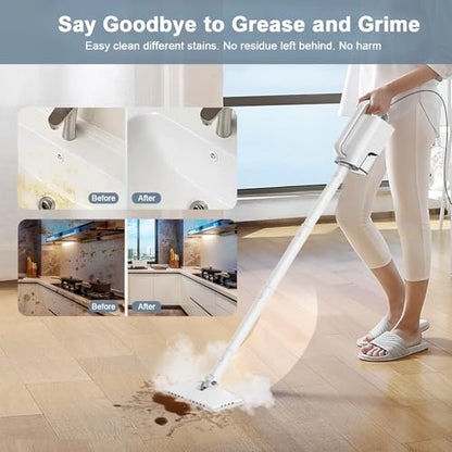 Steam Cleaner, 6 in1 Rotated Steam Mop Cleaner with 2 Modes, 2 Microfiber Pads, 400ML Removable Tank, 23FT Power Cable, Detachable Steam Mops for Floor, Laminate Floor, Tiles Cleaning (Onion White) - color: Onion White