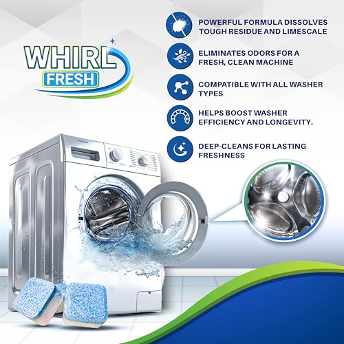 Washing Machine Cleaner Tablets, 24 Pack–Deep Cleaning Tablets for Top & Front Load HE Washer Cleaners, Descaler & Deodorizer, Septic Safe, Cleans Drum, Tub, Seal & All Internal Parts