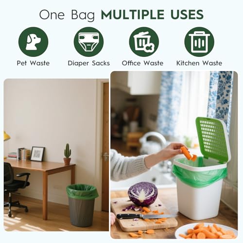 2.6-3 Gallon Compostable Trash Bags with Handles 80 Count 0.67 Mil 11.36 L Small Kitchen Wet Food Scrap Waste Compost Bag for Countertop Bin ASTM D6400 US BPI and OK Compost Home Certified - color: 3 Gal, Handles Bags, 80 Count