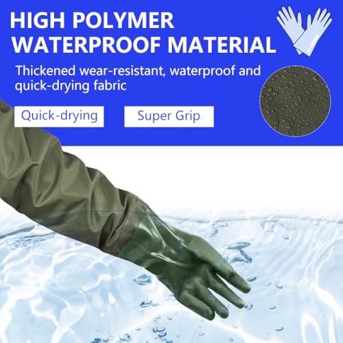 AUAUY 27" PVC Chemical Resistant Gloves, Rubber Gloves Heavy Duty, Waterproof Reusable Long Sleeve Glove for Cleaning - color: Green