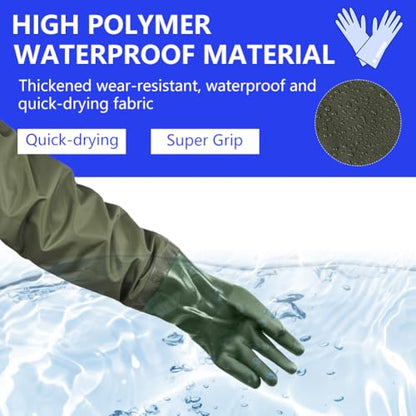 AUAUY 27" PVC Chemical Resistant Gloves, Rubber Gloves Heavy Duty, Waterproof Reusable Long Sleeve Glove for Cleaning - color: Green