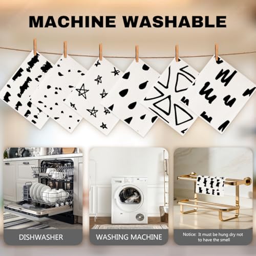 6 Pack Swedish Dishcloths, Black Pattern Reusable Paper Towels Dish Towels, Washable Absorbent Cellulose Sponge Cloths No Odor, Eco Kitchen Cloths for Dish Washing Home Cleaning - color: Multi 1514