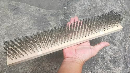 16" Heavy-Duty Rough Surface Floor Brush,Stainless Steel Wire Large Deck Scrub Brush 16" x 2.7” Removes Snow, Dirt & Grime on Drivways, Steps, Patios, Decks, Tile, Cement Without Stick (16") - size: 16"