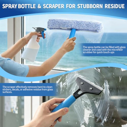 Creatyi 11PCS Window Cleaning Kit Washing Tool, Bucket 3 Gallon, 76 inch Long Handle Window Squeegee and Microfiber Scrubber,Equipped with Replaceable Squeegee and Scrubber for Home Business Use