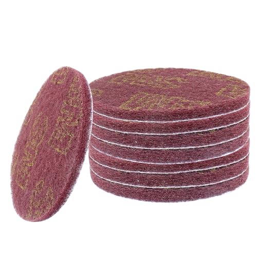 Hordion 8Pcs Scrub Pads Round Scrubber Scouring Pads Abrasive Scuffing Tool for Home Kitchen House Cleaning, Red