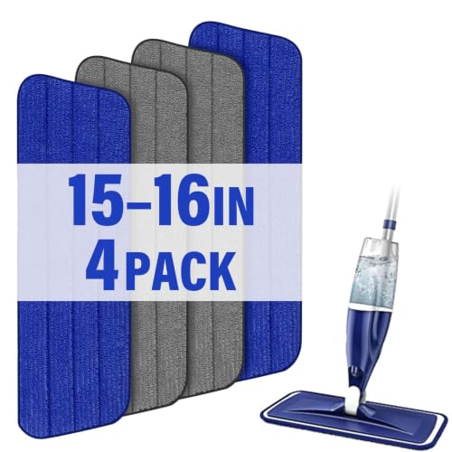 16.5" Microfiber Mop Pads Refills, 4 Pack Reusable Replacement Heads | reusable wet mop refills, machine washable for 14-16 inch spray mops, hardwood floors, dust cleaning & scrubbing - color: 16"bluegrey*4