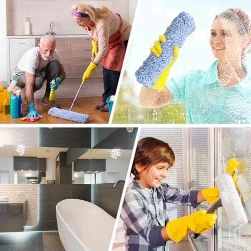 6 Pcs 14" Microfiber Window Scrubber Refill Replacement Reusable Squeegee Cleaning Cloth Sleeve Tools for Bathroom Car Window Accessory for Squeegee (Not Included) (Blue,White)