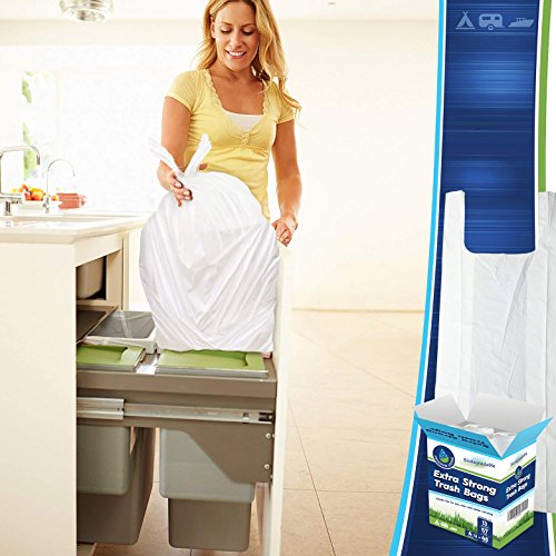 Biodegradable Trash Bags 13 Gallon 48 Count Heavy Duty White Bags with Handle Ties for Garbage in Kitchen, Yard, Lawn, Contractor, Janitorial or Office - size: 48 Count (Pack of 1)