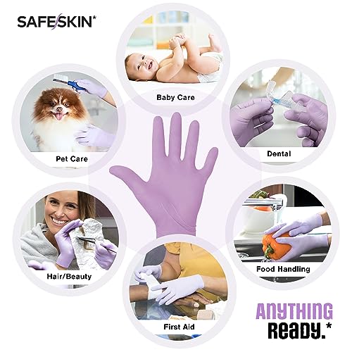 SAFESKIN Disposable Nitrile Gloves in POP-N-GO Pack of 50 or 200 Powder Free - Hair, Cleaning, Medical Use, Food Handling - size: Small (Pack of 50)