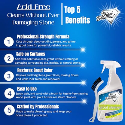 Black Diamond Ultimate Grout Cleaner: Best Cleaner for Tile,Ceramic,Porcelain, Marble Acid-Free Safe Deep Cleaner & Stain Remover for Even The Dirtiest Grout. (1-Quart/1-Brush)