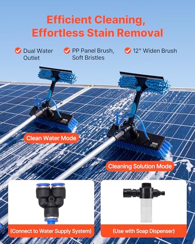 VEVOR Solar Panel Cleaning Kit, 33 ft, Water Fed Pole Kit with Cleaning Brush, Soap Dispenser, Extendable Aluminum Telescopic Pole, 180° Rotatable Brush Head, for Roof Mounted Solar Panels, Windows - size: 33 F