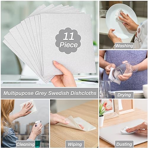 Lucomb 11 Pack Swedish Dishcloths, Reusable Kitchen Dish Rags Sponge Cleaning Cloths Cellulose Dishcloths for Kitchen Washing Dish Counters - color: Swedish Dish Cloths Grey