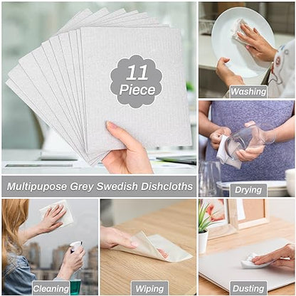 Lucomb 11 Pack Swedish Dishcloths, Reusable Kitchen Dish Rags Sponge Cleaning Cloths Cellulose Dishcloths for Kitchen Washing Dish Counters - color: Swedish Dish Cloths Grey