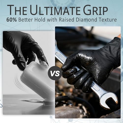 PROMEDIX P Heavy Duty Nitrile Gloves with Diamond Texture 8 Mil Latex Free Powder Free Industrial Disposable Glove - color: Black, size: Large