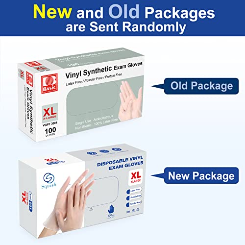 squish Disposable Gloves,Clear Vinyl Gloves Latex Free Powder-Free Glove Cleaning Health Gloves for Kitchen Cooking Cleaning Food Handling, 100PCS/Box, X-Large - size: X-Large (Pack of 100)