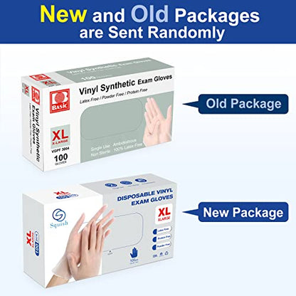 squish Disposable Gloves,Clear Vinyl Gloves Latex Free Powder-Free Glove Cleaning Health Gloves for Kitchen Cooking Cleaning Food Handling, 100PCS/Box, X-Large - size: X-Large (Pack of 100)