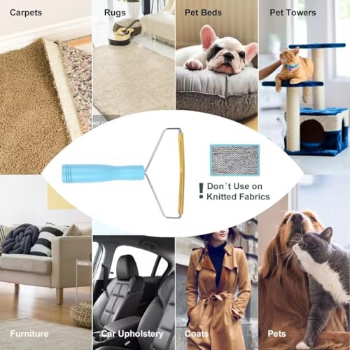 Pet Hair Remover Tool,Cleaner Pro Pet Hair Remover,Cat Hair Remover Multi Fabric Edge and Carpet Rake Scraper -Dog Hair Remover for Rugs,Couch & Pet Towers, Blue