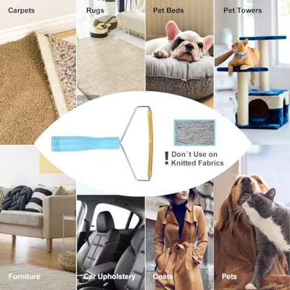 Pet Hair Remover Tool,Cleaner Pro Pet Hair Remover,Cat Hair Remover Multi Fabric Edge and Carpet Rake Scraper -Dog Hair Remover for Rugs,Couch & Pet Towers, Blue