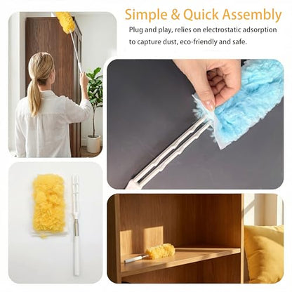 50 Count Duster Refills with 1 Handle | Disposable Multi Surface 360° Duster Cleaner Kit for Ceiling Fans, Blinds & Furniture