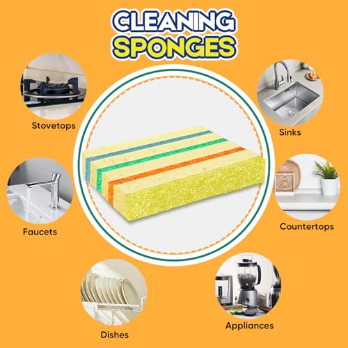 LAUNDRYLUX 4 Pack Scrub Sponge - Temperature-Responsive - 50% More Power & Rinses Cleaner Cleaning Sponges, Multipurpose Dish Sponges for Kitchens, Bathrooms, and Outdoor Use - Patent Pending - style: Multi-Layer