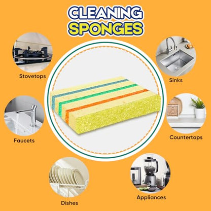LAUNDRYLUX 4 Pack Scrub Sponge - Temperature-Responsive - 50% More Power & Rinses Cleaner Cleaning Sponges, Multipurpose Dish Sponges for Kitchens, Bathrooms, and Outdoor Use - Patent Pending - style: Multi-Layer