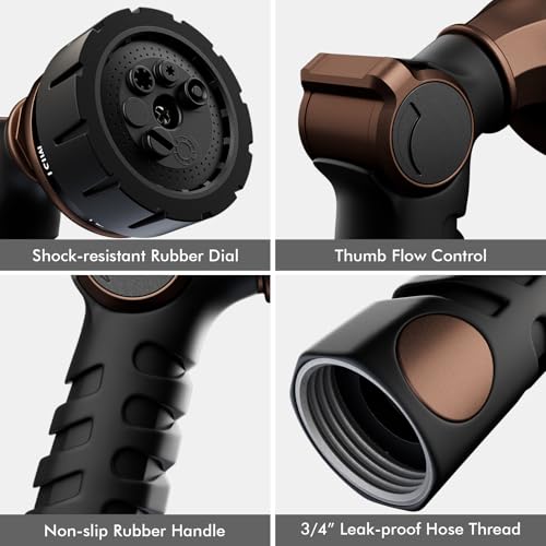 RESTMO Heavy Duty Hose Nozzle, Metal Garden Water Hose Sprayer with 7 Watering Patterns, Thumb Control, On Off Valve, High Pressure Nozzle Sprayer for Watering Plants, Car and Pet Washing - color: Oil Rubbed Bronze