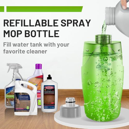 Spray Mop for Floor Cleaning - Wet Dry Mops for Multi-Surfaces | 3 Microfiber Washable Pads Compatible With Swiffer Powermop, 500+ ML Refillable Bottle, 360° Swivel Head, Grey Green - color: Gray Green
