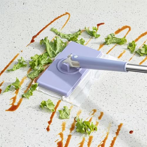 Hands Free Multi Purpose Flat Mop - Lazy Cleaning & Face Towel, Snap Grip MiniMop, Long Handle Dry Wet Use Lazy DustMop for Hardwood & Tile Floor Cleaning (Purple) - color: Purple