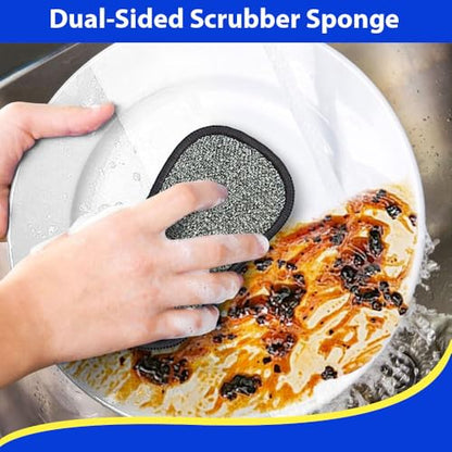 12 Pack Multi-Purpose Scrub Sponges for Kitchen by SmilePowo Non-Scratch Microfiber Sponge Along with Heavy Duty Scouring Power - Effortless Cleaning of Dishes, Pots and Pans