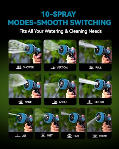 RAINPOINT Full-Metal Garden Hose Nozzle, Heavy Duty Water Hose Nozzle Sprayer With 10 Adjustable Patterns & High Flow,Thumb Control For Flow Adjustment, Ideal For Watering, Washing, Cleaning,Blue-2PCS - color: Blue