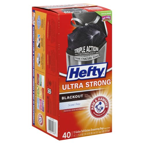 Hefty Ultra Strong 13 Gallon Trash Bags,Black Tall Kitchen Trash Bags 13 Gallon Size,Break Resistant Drawstring Enclosure,Continuous Odor Control,Blackout,Unscented,40-Bags,(Pack of 6) - size: 40 Count (Pack of 6)