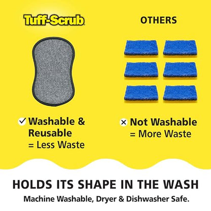 Original Scrub-N-Wipe Pad by Tuff-Scrub, 6-Pack, Microfiber, Multi-Surface, Non-Scratch, Dual-Sided, Scrubber for Dishes, Sinks, Non-Stick Cookware – Machine Washable, Durable Kitchen Sponge (Small) - size: Small