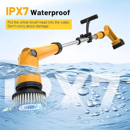1500 RPM Electric Spin Scrubber for DeWalt 20V Battery, Power Shower Scrubber for Bathroom/Floor/Bathtub/Toilet/Tile,Electric Cleaning Brush with Long Handle & 8 Replaceable Brush (Yellow)