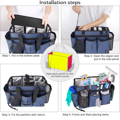 Large Wearable Cleaning Caddy Bag with Detachable Divider, Cleaning Organizer with Handles, Cleaning Supply Tote with Adjustable Shoulder Strap&Waist Belt for Cleaners & Housekeeper (Blue) - color: Blue