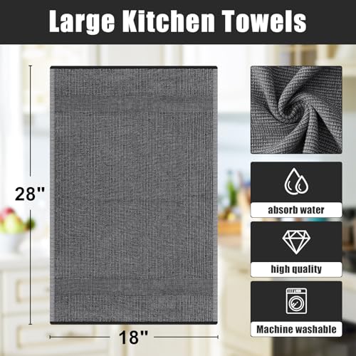 Homaxy Premium Kitchen Towels(18”x 28”, 6 Pack), Large Cotton Kitchen Hand Towels, Flat and Terry Dish Towels, 380 GSM Highly Absorbent Tea Towel Set with Hanging Loop, Black - color: Black, style: 6-pack