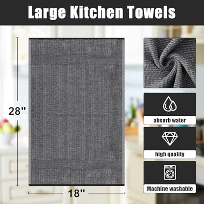 Homaxy Premium Kitchen Towels(18”x 28”, 8 Pack), Large Cotton Kitchen Hand Towels, Flat and Terry Dish Towels, 380 GSM Highly Absorbent Tea Towel Set with Hanging Loop, Black - color: Black, style: 8-pack