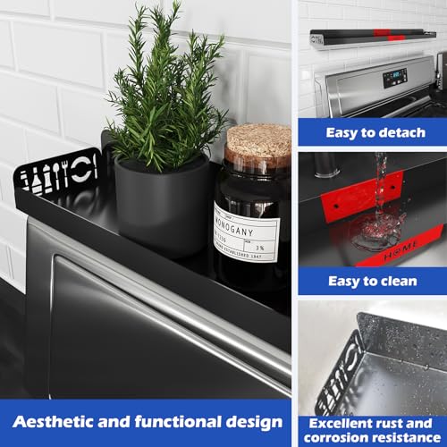 STUTOV 30" Magnetic Stove Top Shelf – Black Spice Rack with Red HOME Design – Seasoning Organizer for Back of Stove – Over Stove and Kitchen Storage Shelf - color: Black with Red HOME