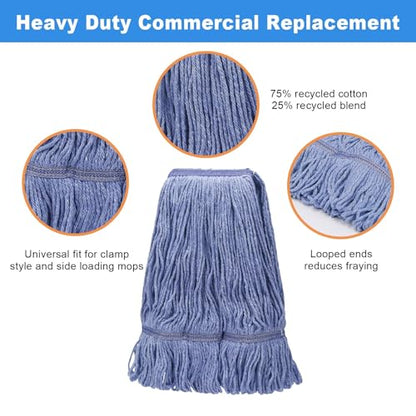 kCarpolyGeneral Cleaning Mop Heavy Duty Commercial Replacement, Heavy Duty Mop Head Commercial Replacement ，Wet Industrial Blue Cotton Looped End String Head Refill (Pack of 3) Blue - color: Blue
