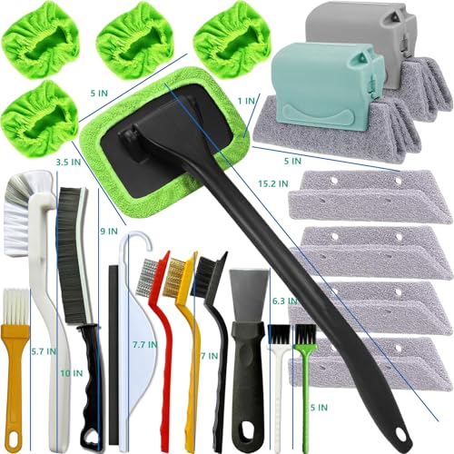 21Pcs Small Cleaning Brush Set for Car Glass & Gap Crevice Cleaning - Window/Door Tracks, Bathroom Sink, Mirrors, Window Sills, Sliding Doors, Shower Door Tracks