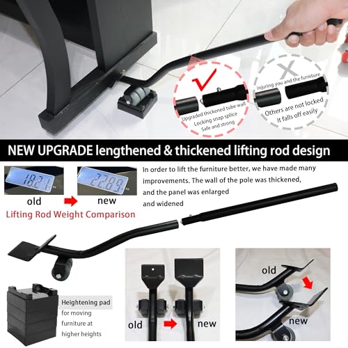 【Upgrade Large】Furniture Dolly & Furniture Rollers Mover with 5 Wheels, Carbon Steel Panel Furniture Lifter Set Up to 2200LBs, for 360° Rotation Shifting Moving Heavy Duty Refrigerator, Sofa, Cabinet - size: Extra Large