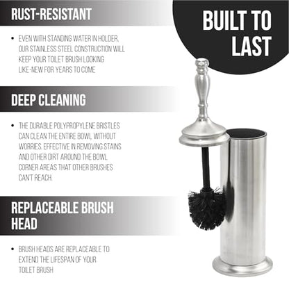 Splash Home Buena Stainless Steel Toilet Brush with Holder, Bowl Scrubber with Durable Cleaning Bristles, Hidden Brush with Splash Protective Disc Design - Chrome - color: Chrome