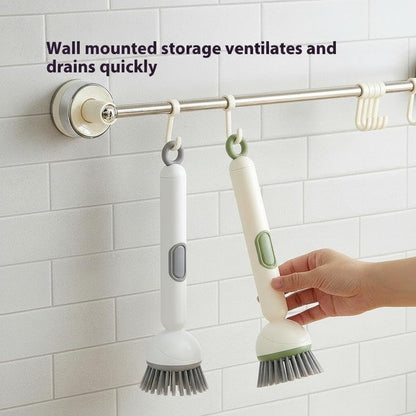 6-in-1 Rotatable Dish Brush with Detergent Dispenser, Dish Brush with Soap Dispenser for Pots Pans Dishes & Utensils 360° Rotating Adjustable Non-Slip Grip Handle Durable Pet Bristles (Green) - color: Green